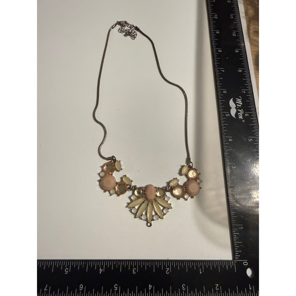 Statement Bib Necklace Blush Pink Cream Amber Resin‎ Stone Gunmetal Snake Chain